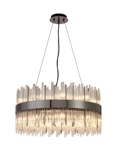 Cucine 60cm Glass Rod Pendant Round, 18 Light G9, Black Chrome/Clear Item Weight: 19kg