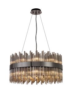 Cucine 60cm Glass Rod Pendant Round, 18 Light G9, Black Chrome/Smoke Item Weight: 19kg