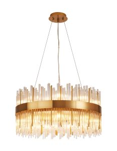 Cucine 60cm Glass Rod Pendant Round, 18 Light G9, Brass/Clear Item Weight: 19kg