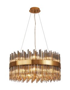 Cucine 60cm Glass Rod Pendant Round, 18 Light G9, Brass/Smoke Item Weight: 19kg