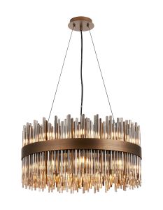 Cucine 60cm Glass Rod Pendant Round, 18 Light G9, Painted Matt Bronze/Smoke Item Weight: 19kg