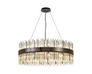 Cucine 80cm Glass Rod Pendant Round, 24 Light G9, Black Chrome/Clear Item Weight: 18kg