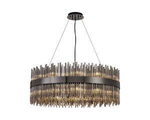 Cucine 80cm Glass Rod Pendant Round, 24 Light G9, Black Chrome/Smoke Item Weight: 18kg