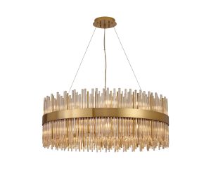 Cucine 80cm Glass Rod Pendant Round, 24 Light G9, Brass/Cognac Item Weight: 18kg