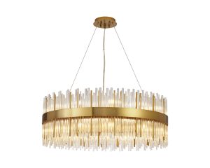 Cucine 80cm Glass Rod Pendant Round, 24 Light G9, Brass/Clear Item Weight: 18kg