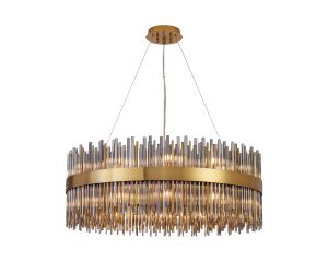 Cucine 80cm Glass Rod Pendant Round, 24 Light G9, Brass/Smoke Item Weight: 18kg