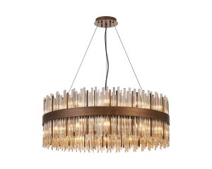Cucine 80cm Glass Rod Pendant Round, 24 Light G9, Painted Matt Bronze/Cognac Item Weight: 18kg