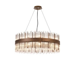 Cucine 80cm Glass Rod Pendant Round, 24 Light G9, Painted Matt Bronze/Clear Item Weight: 18kg