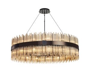 Cucine 100cm Glass Rod Pendant Round, 30 Light G9, Black Chrome/Cognac Item Weight: 23kg