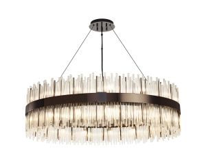 Cucine 100cm Glass Rod Pendant Round, 30 Light G9, Black Chrome/Clear Item Weight: 23kg