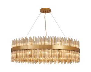 Cucine 100cm Glass Rod Pendant Round, 30 Light G9, Brass/Cognac Item Weight: 23kg
