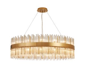 Cucine 100cm Glass Rod Pendant Round, 30 Light G9, Brass/Clear Item Weight: 23kg