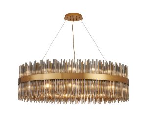 Cucine 100cm Glass Rod Pendant Round, 30 Light G9, Brass/Smoke Item Weight: 23kg