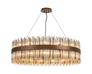 Cucine 100cm Glass Rod Pendant Round, 30 Light G9, Painted Matt Bronze/Cognac Item Weight: 23kg