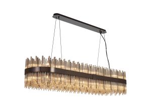 Cucine 150x40cm Glass Rod Pendant Oblong, 36 Light G9, Black Chrome/Cognac Item Weight: 26kg