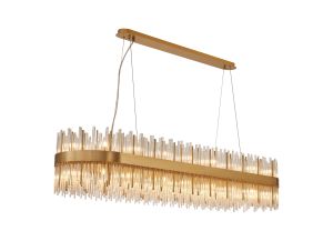 Cucine 150x40cm Glass Rod Pendant Oblong, 36 Light G9, Brass/Clear Item Weight: 26kg