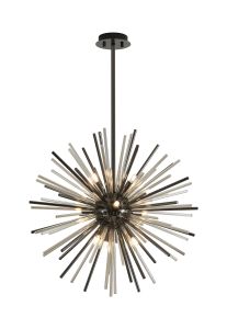 Cucine 55cm Sputnik Glass Rod Pendant Round, 9 Light G9, Black Chrome/Cognac