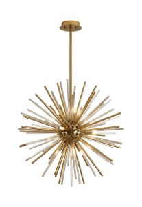 Cucine 55cm Sputnik Glass Rod Pendant Round, 9 Light G9, Brass/Cognac
