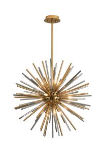 Cucine 55cm Sputnik Glass Rod Pendant Round, 9 Light G9, Brass/Smoke