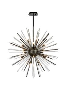 Cucine 75cm Sputnik Glass Rod Pendant Round, 18 Light G9, Black Chrome/Clear