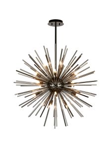 Cucine 75cm Sputnik Glass Rod Pendant Round, 18 Light G9, Black Chrome/Smoke