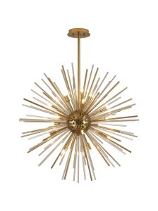 Cucine 75cm Sputnik Glass Rod Pendant Round, 18 Light G9, Brass/Cognac