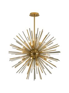 Cucine 75cm Sputnik Glass Rod Pendant Round, 18 Light G9, Brass/Smoke