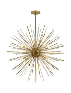 Cucine 110cm Sputnik Glass Rod Pendant Round, 24 Light G9, Brass/Clear Item Weight: 15kg