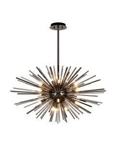 Cucine 75cm Sputnik Glass Rod Pendant Horizontal Oval, 18 Light G9, Black Chrome/Smoke