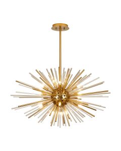 Cucine 75cm Sputnik Glass Rod Pendant Horizontal Oval, 18 Light G9, Brass/Cognac