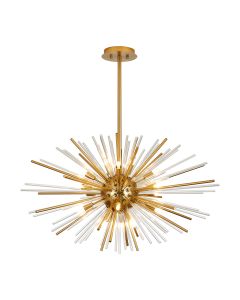 Cucine 75cm Sputnik Glass Rod Pendant Horizontal Oval, 18 Light G9, Brass/Clear