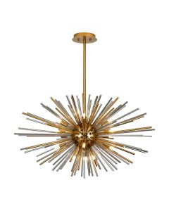 Cucine 75cm Sputnik Glass Rod Pendant Horizontal Oval, 18 Light G9, Brass/Smoke