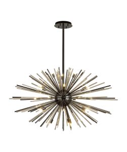 Cucine 110cm Sputnik Glass Rod Pendant Horizontal Oval, 24 Light G9, Black Chrome/Cognac