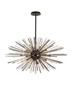 Cucine 110cm Sputnik Glass Rod Pendant Horizontal Oval, 24 Light G9, Black Chrome/Clear