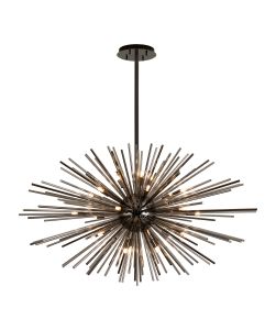 Cucine 110cm Sputnik Glass Rod Pendant Horizontal Oval, 24 Light G9, Black Chrome/Smoke
