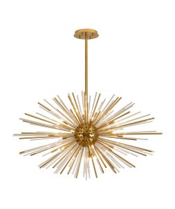 Cucine 110cm Sputnik Glass Rod Pendant Horizontal Oval, 24 Light G9, Brass/Clear