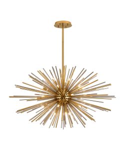 Cucine 110cm Sputnik Glass Rod Pendant Horizontal Oval, 24 Light G9, Brass/Smoke