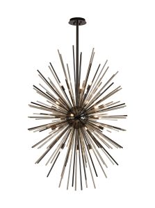 Cucine 80cm Sputnik Glass Rod Pendant Vertical Oval, 24 Light G9, Black Chrome/Cognac