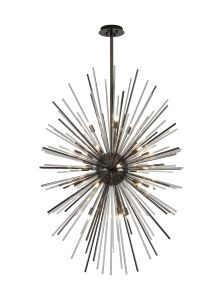 Cucine 80cm Sputnik Glass Rod Pendant Vertical Oval, 24 Light G9, Black Chrome/Clear