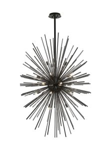 Cucine 80cm Sputnik Glass Rod Pendant Vertical Oval, 24 Light G9, Black Chrome/Smoke