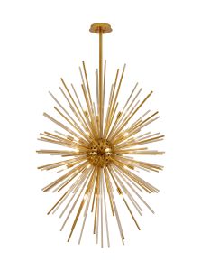 Cucine 80cm Sputnik Glass Rod Pendant Vertical Oval, 24 Light G9, Brass/Cognac