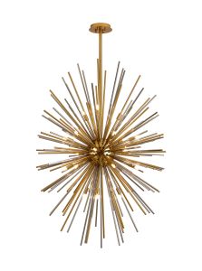 Cucine 80cm Sputnik Glass Rod Pendant Vertical Oval, 24 Light G9, Brass/Smoke
