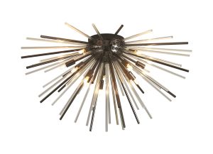 Cucine 75cm Sputnik Glass Rod Glass Rod Flush, 12 Light G9, Black Chrome/Clear
