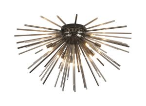 Cucine 75cm Sputnik Glass Rod Glass Rod Flush, 12 Light G9, Black Chrome/Smoke