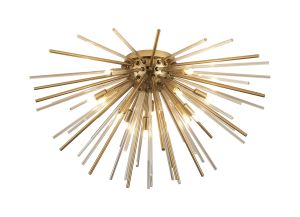 Cucine 75cm Sputnik Glass Rod Glass Rod Flush, 12 Light G9, Brass/Cognac
