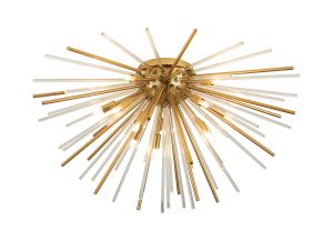 Cucine 75cm Sputnik Glass Rod Glass Rod Flush, 12 Light G9, Brass/Clear