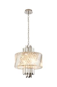 Lola 43cm Pendant, 6 x E14, Satin Nickel/Clear
