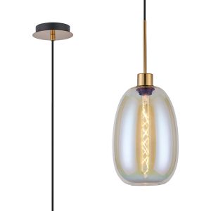 Lori 1.7m Single Pendant, 1 Light Adjustable E27, Antique Gold/Iridescent Slim Curved Trapezium Shades