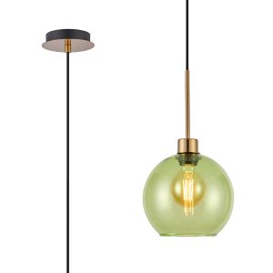 (KOOMS) Lori 1.7m Single Pendant, 1 Light Adjustable E27, Antique Gold/Green Open Mouth Round Globe Shades