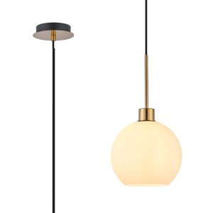 (KOOMS) Lori 1.7m Single Pendant, 1 Light Adjustable E27, Antique Gold/Opal Open Mouth Round Globe Shades
